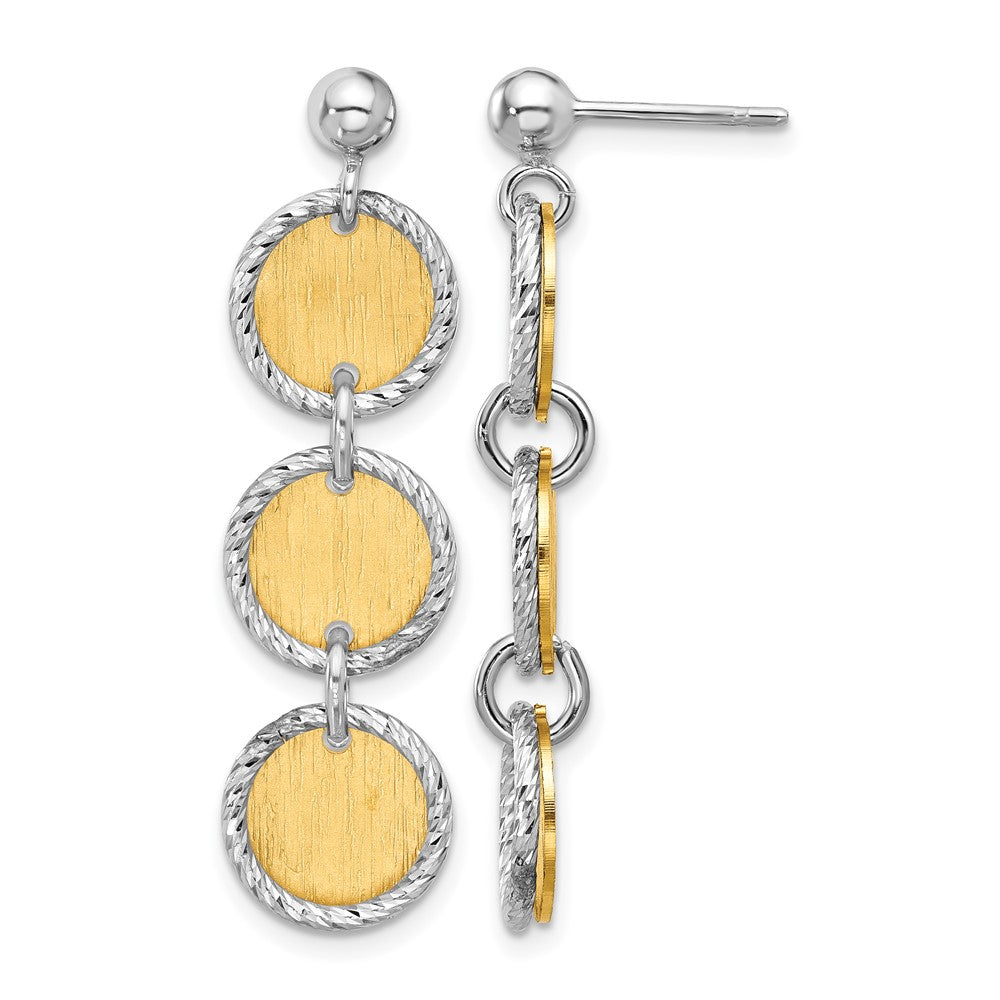 SS Rhodium/Gold-plated Polished/Brushed Circles Dangle Earrings