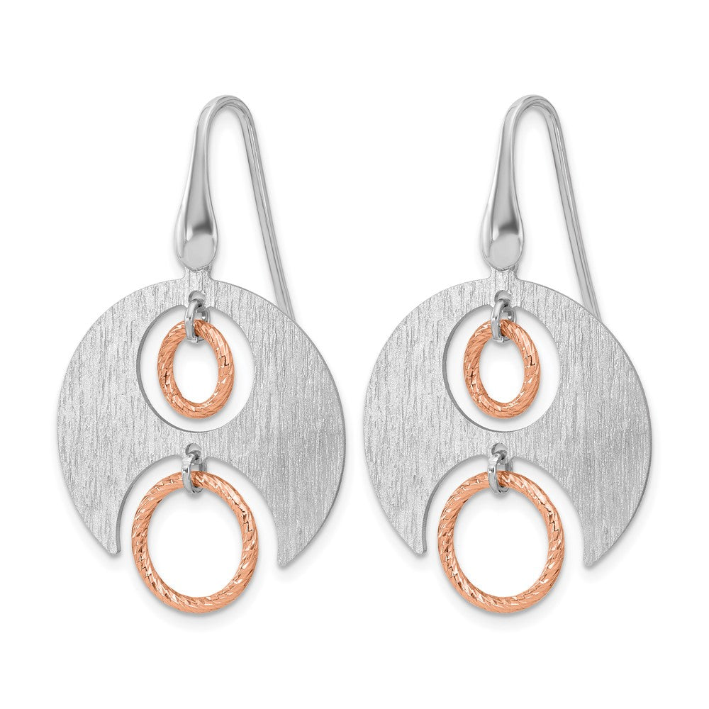 SS Rhodium/Rose gold-plat Polished/Brushed Dangle Earrings