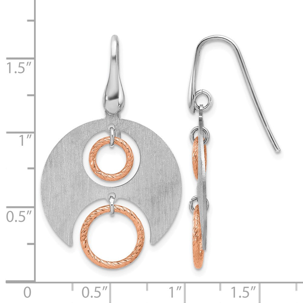 SS Rhodium/Rose gold-plat Polished/Brushed Dangle Earrings