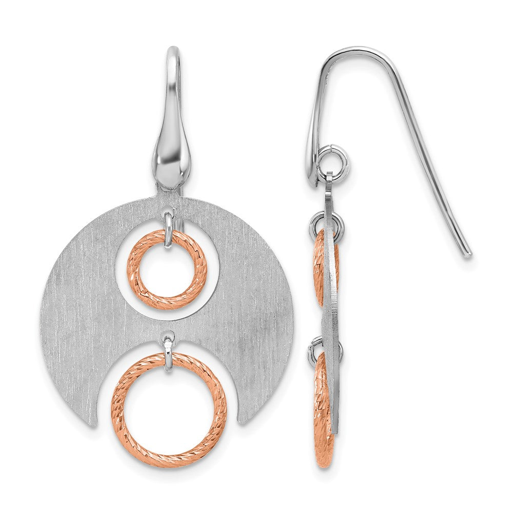 SS Rhodium/Rose gold-plat Polished/Brushed Dangle Earrings