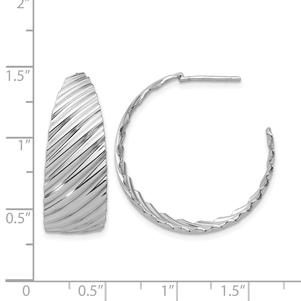Sterling Silver Rh-plat Polished Grooved Left/Right J-Hoop Earring
