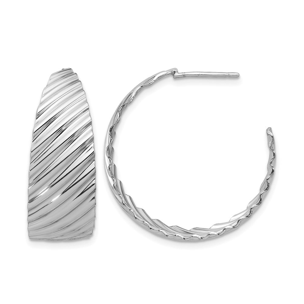 Sterling Silver Rh-plat Polished Grooved Left/Right J-Hoop Earring