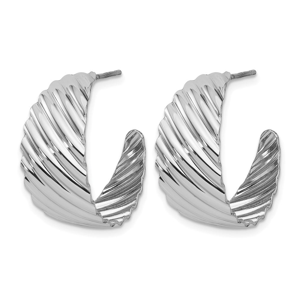 Sterling Silver Rh-plat Polished Grooved Left/Right J-Hoop Earring