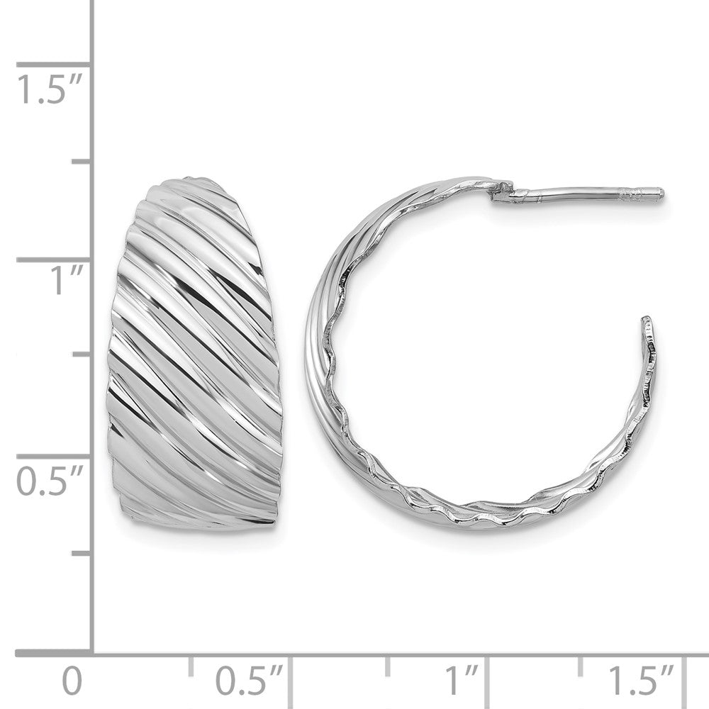 Sterling Silver Rh-plat Polished Grooved Left/Right J-Hoop Earring