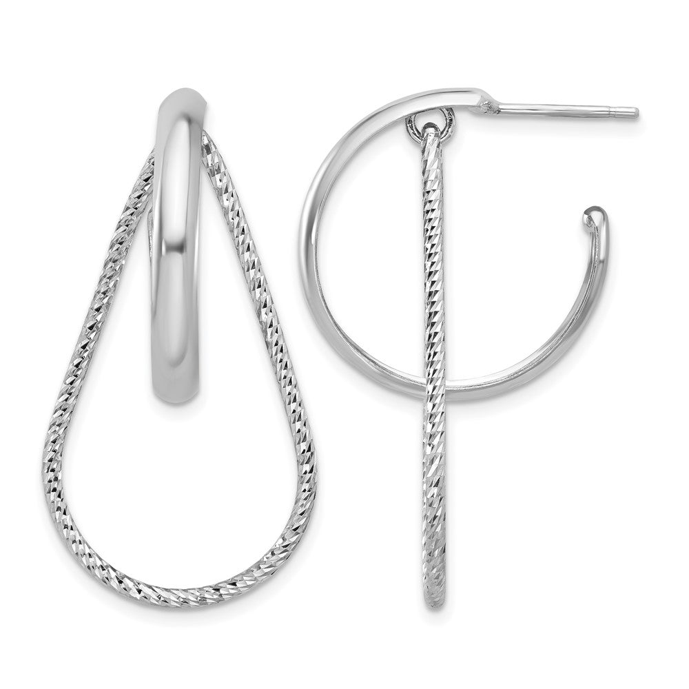 Sterling Silver Rh-plated Polished and Diamond-cut  Dangle Earring