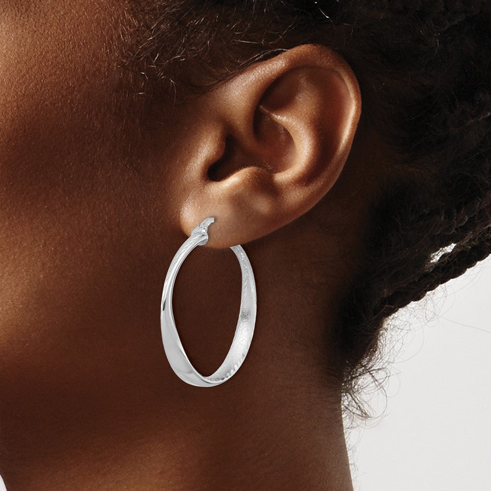 Sterling Silver Rhodium-plated Polished Hoop Earrings