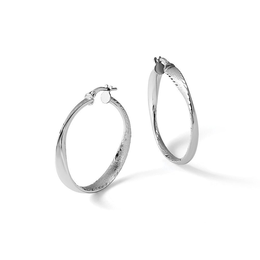 Sterling Silver Rhodium-plated Polished Hoop Earrings