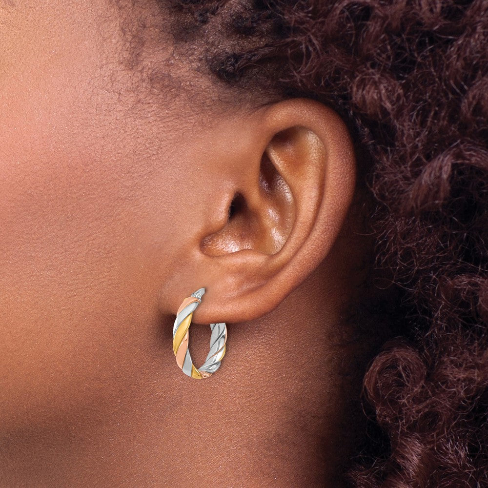 SS RH-plated with Gold and Rose-tone Polished Hoop Earrings