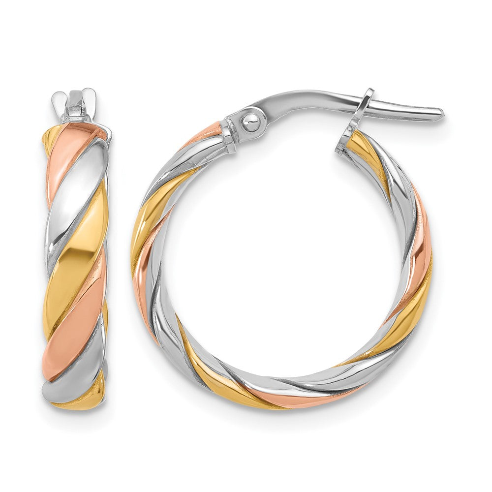 SS RH-plated with Gold and Rose-tone Polished Hoop Earrings