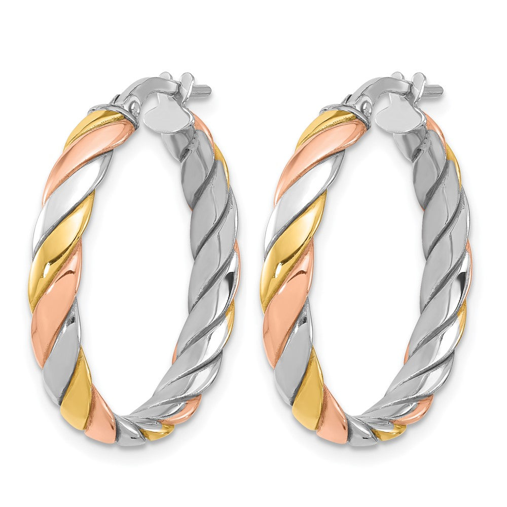 SS RH-plated with Gold and Rose-tone Polished Hoop Earrings