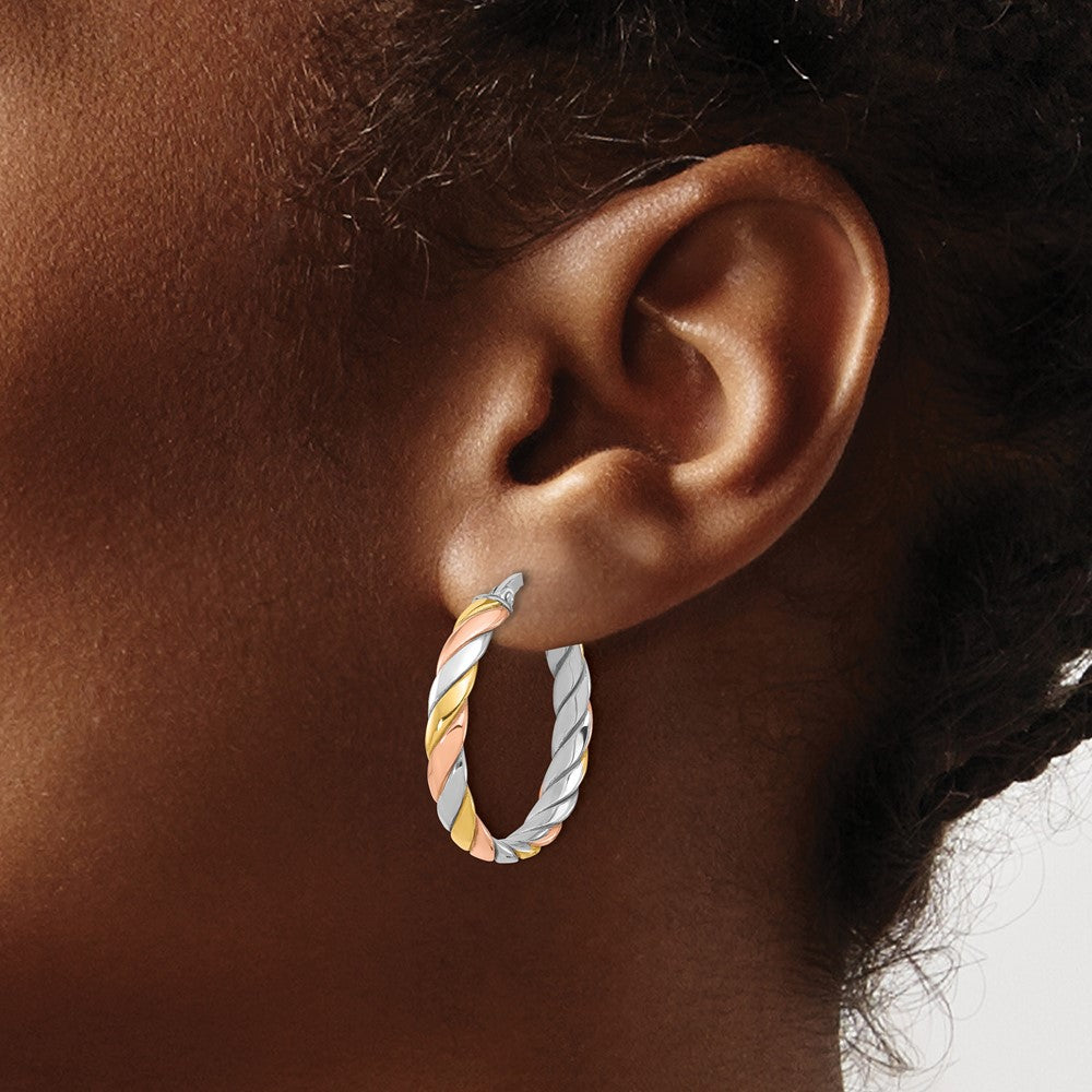 SS RH-plated with Gold and Rose-tone Polished Hoop Earrings