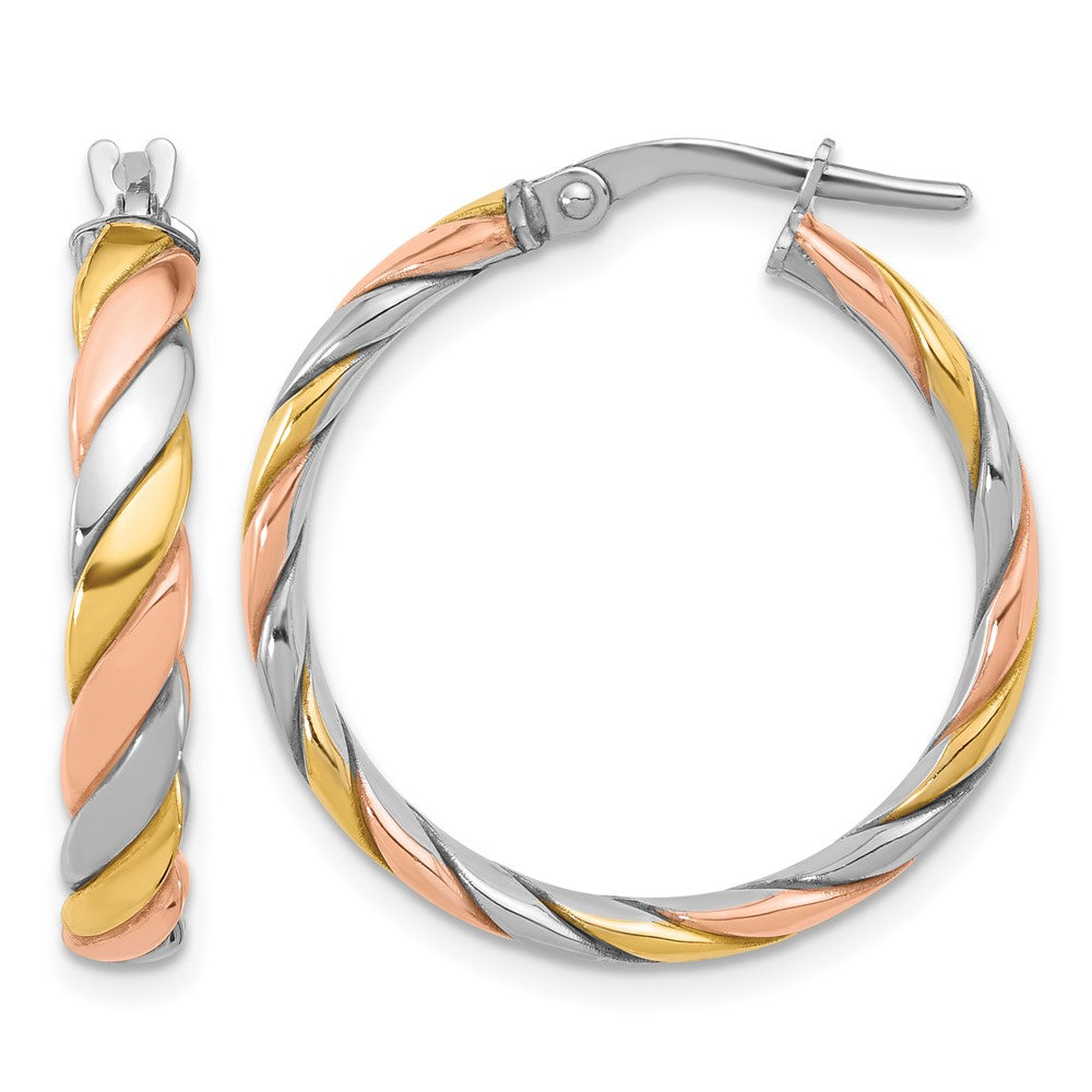 SS RH-plated with Gold and Rose-tone Polished Hoop Earrings