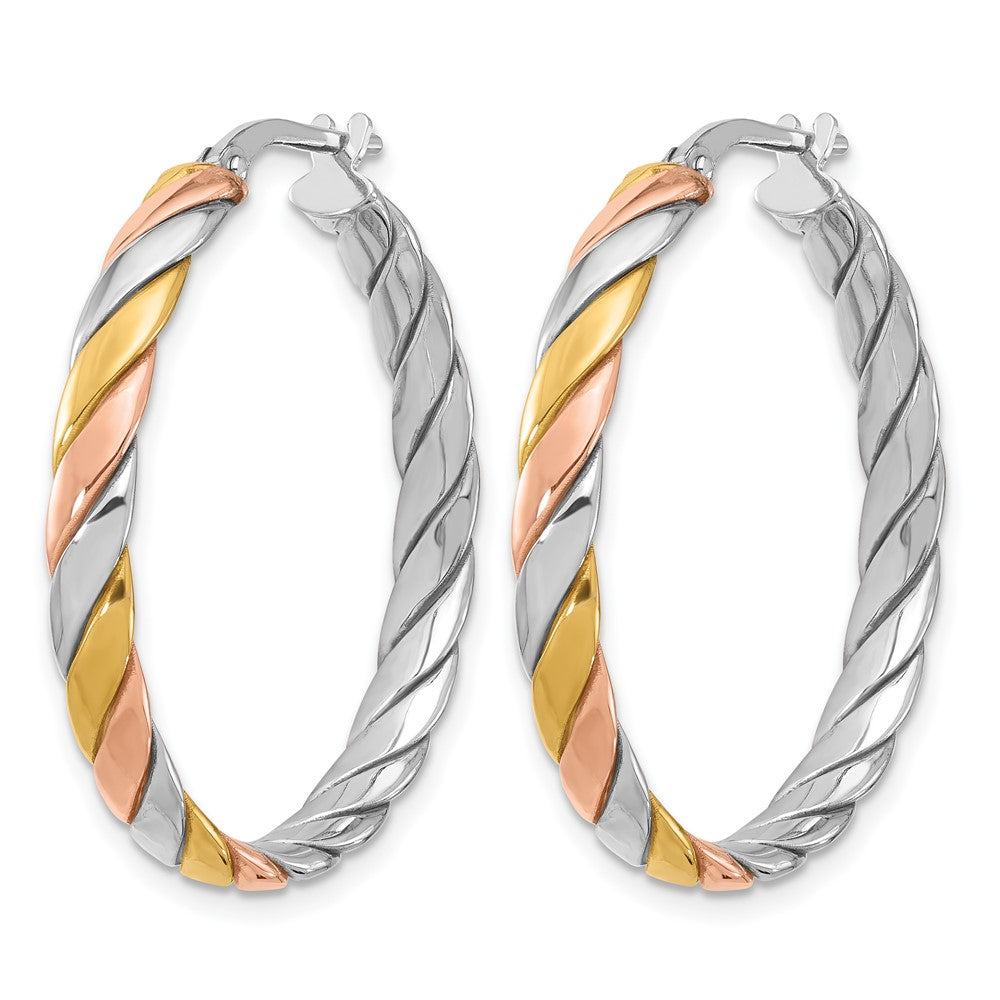 SS RH-plated with Gold and Rose-tone Polished Hoop Earrings