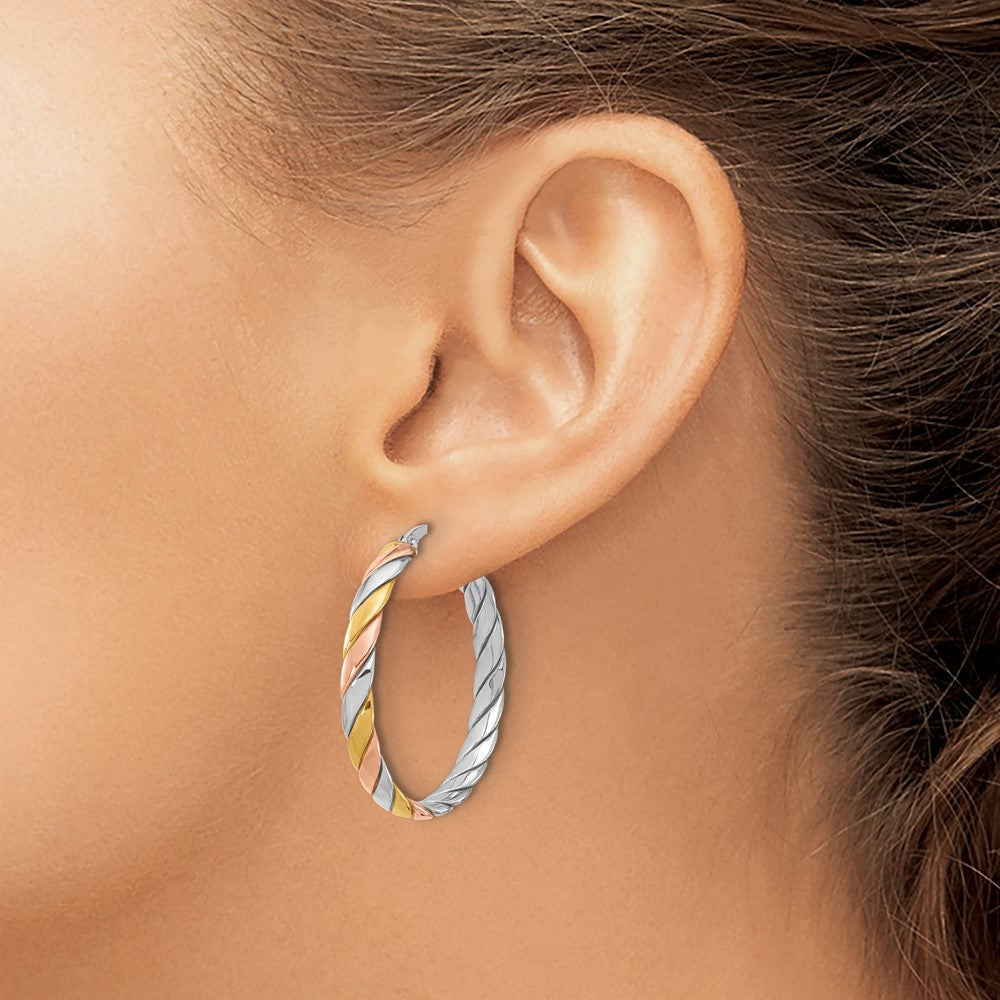 SS RH-plated with Gold and Rose-tone Polished Hoop Earrings