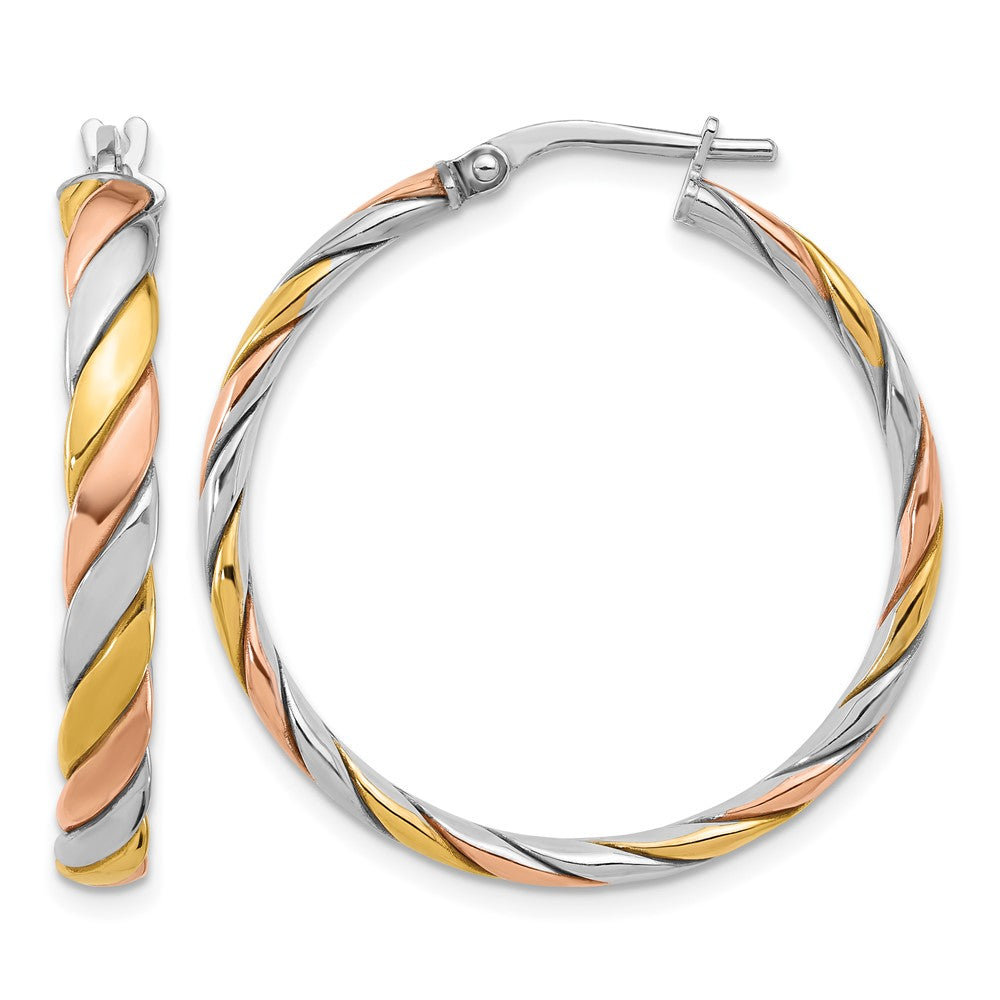 SS RH-plated with Gold and Rose-tone Polished Hoop Earrings