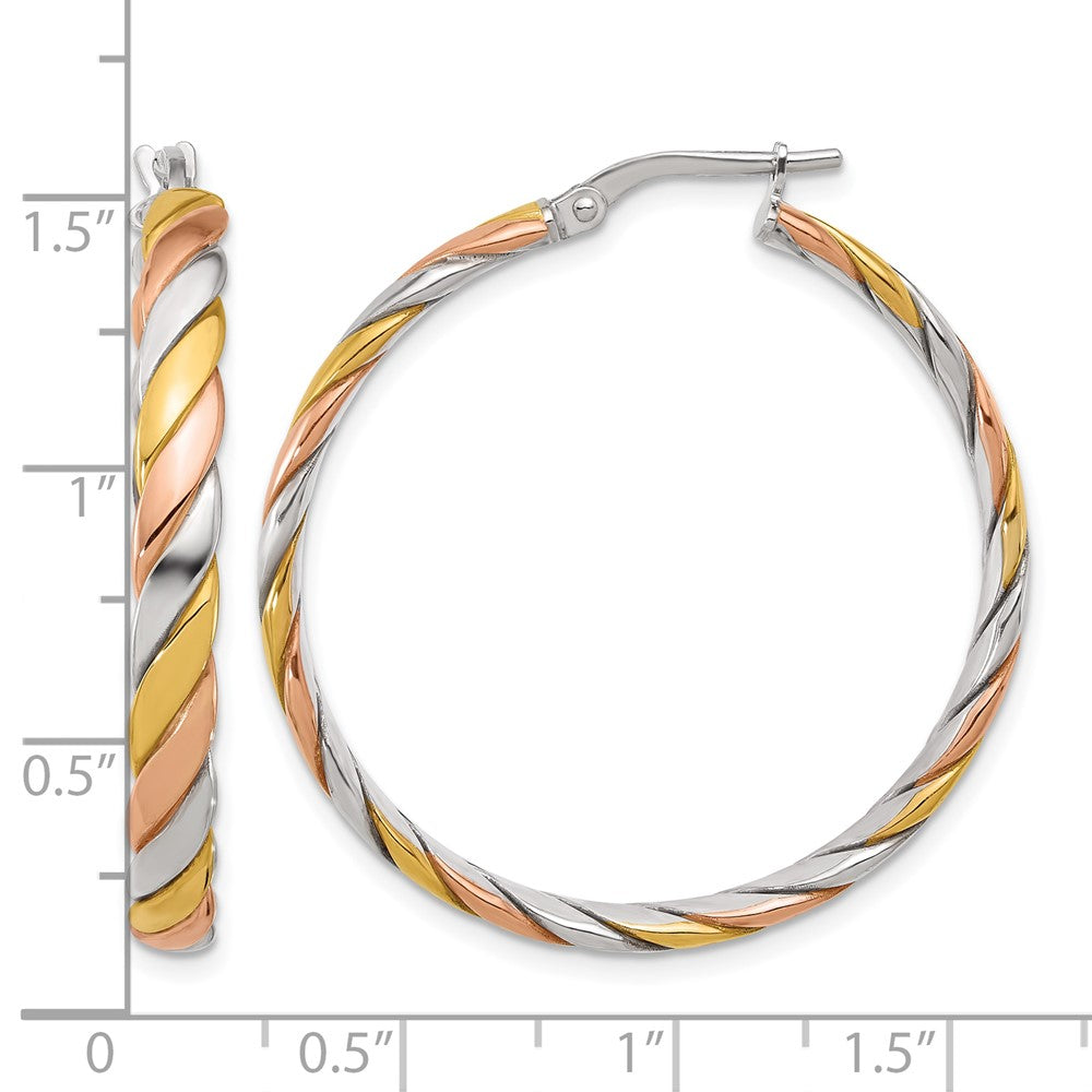 SS RH-plated with Gold and Rose-tone Polished Hoop Earrings
