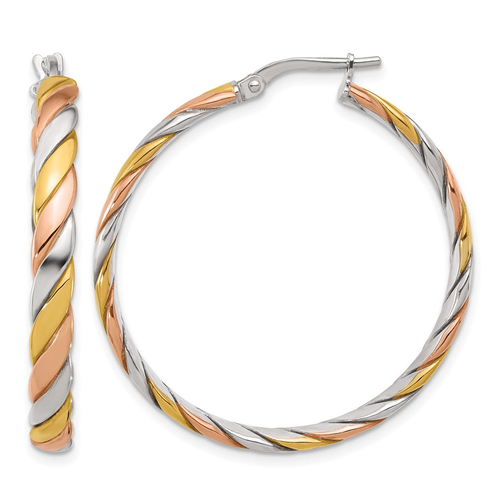 SS RH-plated with Gold and Rose-tone Polished Hoop Earrings