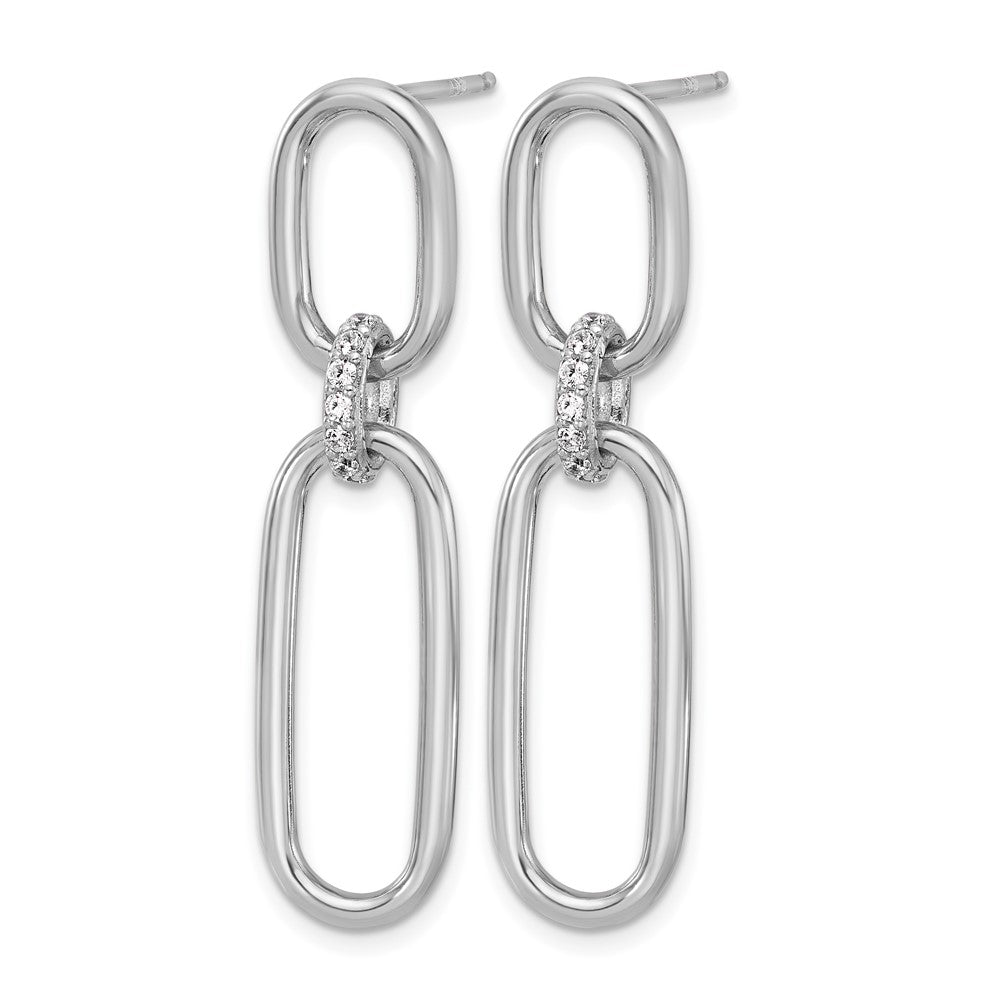 Sterling Silver Rh-plated Polished CZ Dangle Post Earrings