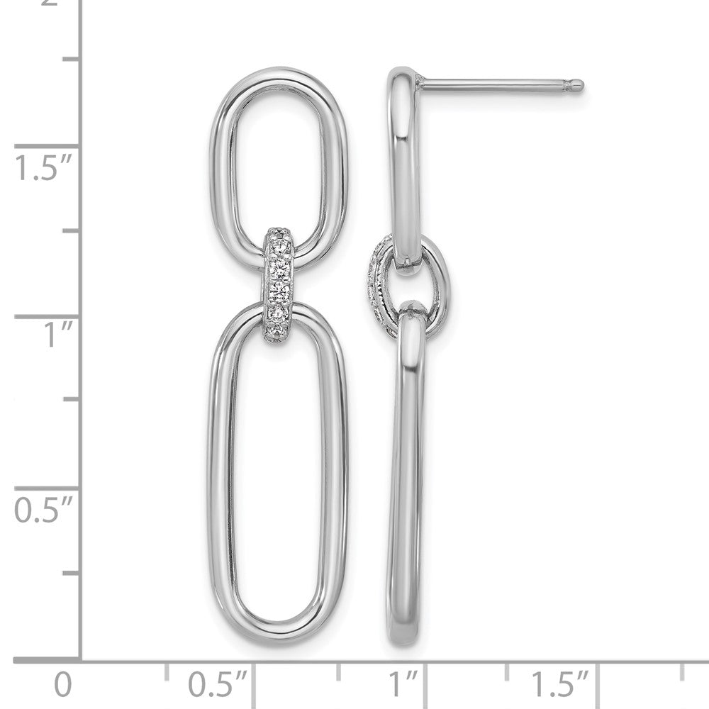 Sterling Silver Rh-plated Polished CZ Dangle Post Earrings