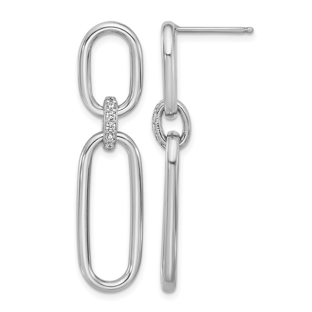 Sterling Silver Rh-plated Polished CZ Dangle Post Earrings