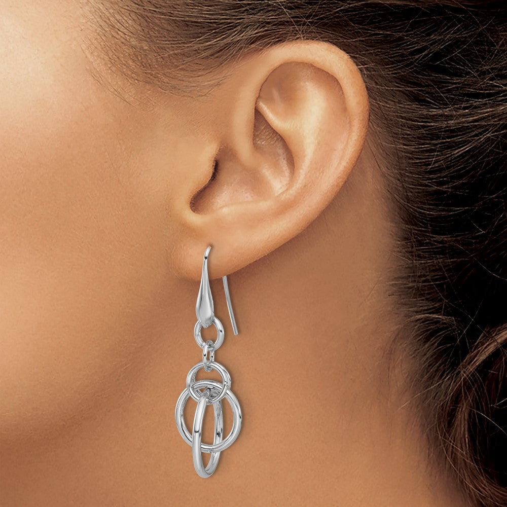 Sterling Silver Rhodium-plated Polished Circle Dangle Earrings