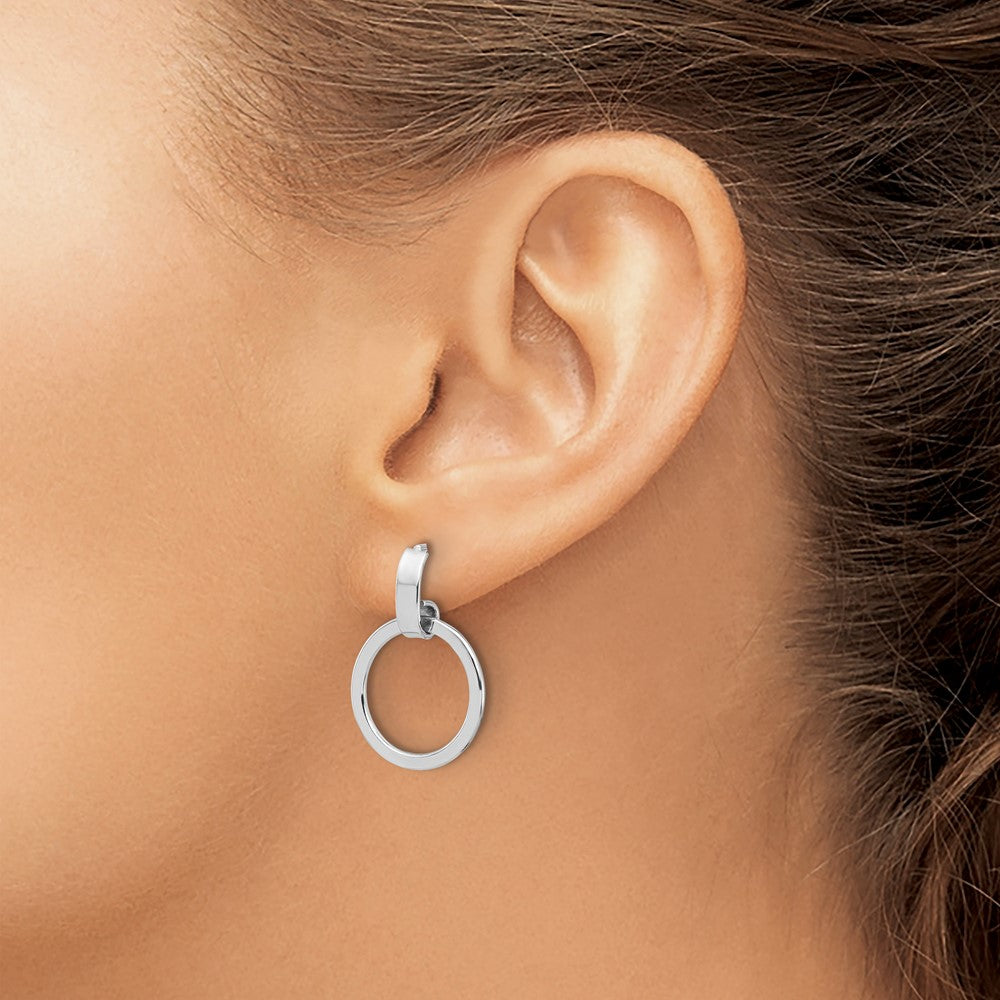 Sterling Silver Rhodium-plated Polished Circle Dangle Earrings