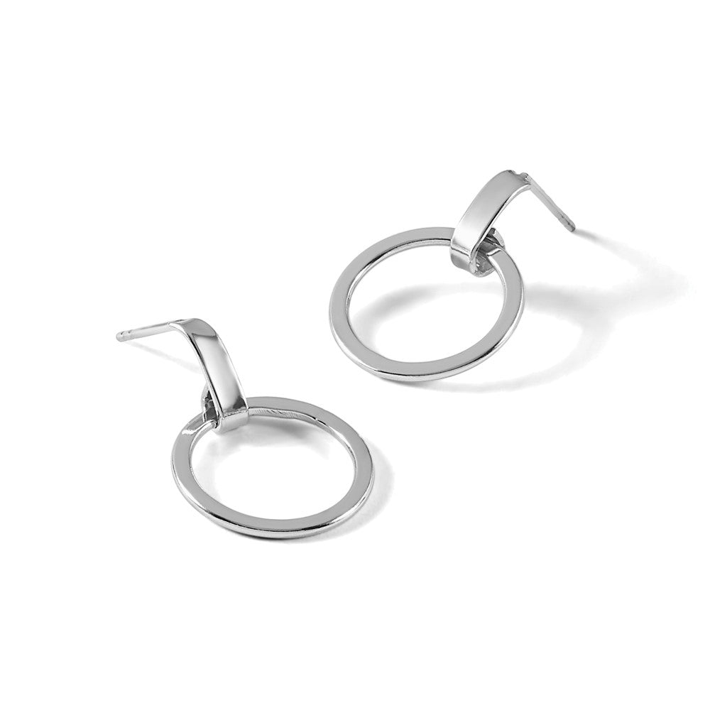 Sterling Silver Rhodium-plated Polished Circle Dangle Earrings