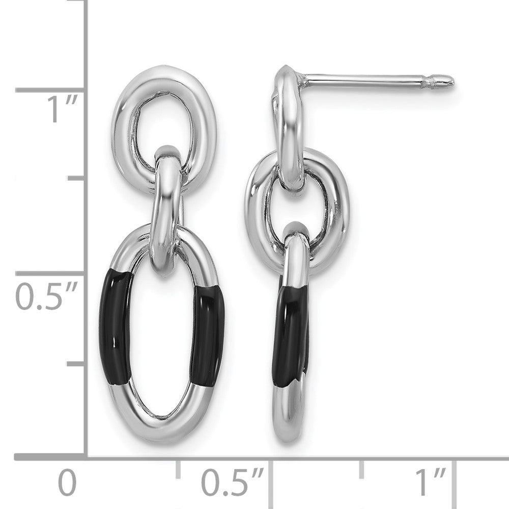 Sterling Silver Rhodium-plated with Enamel Dangle Post Earrings