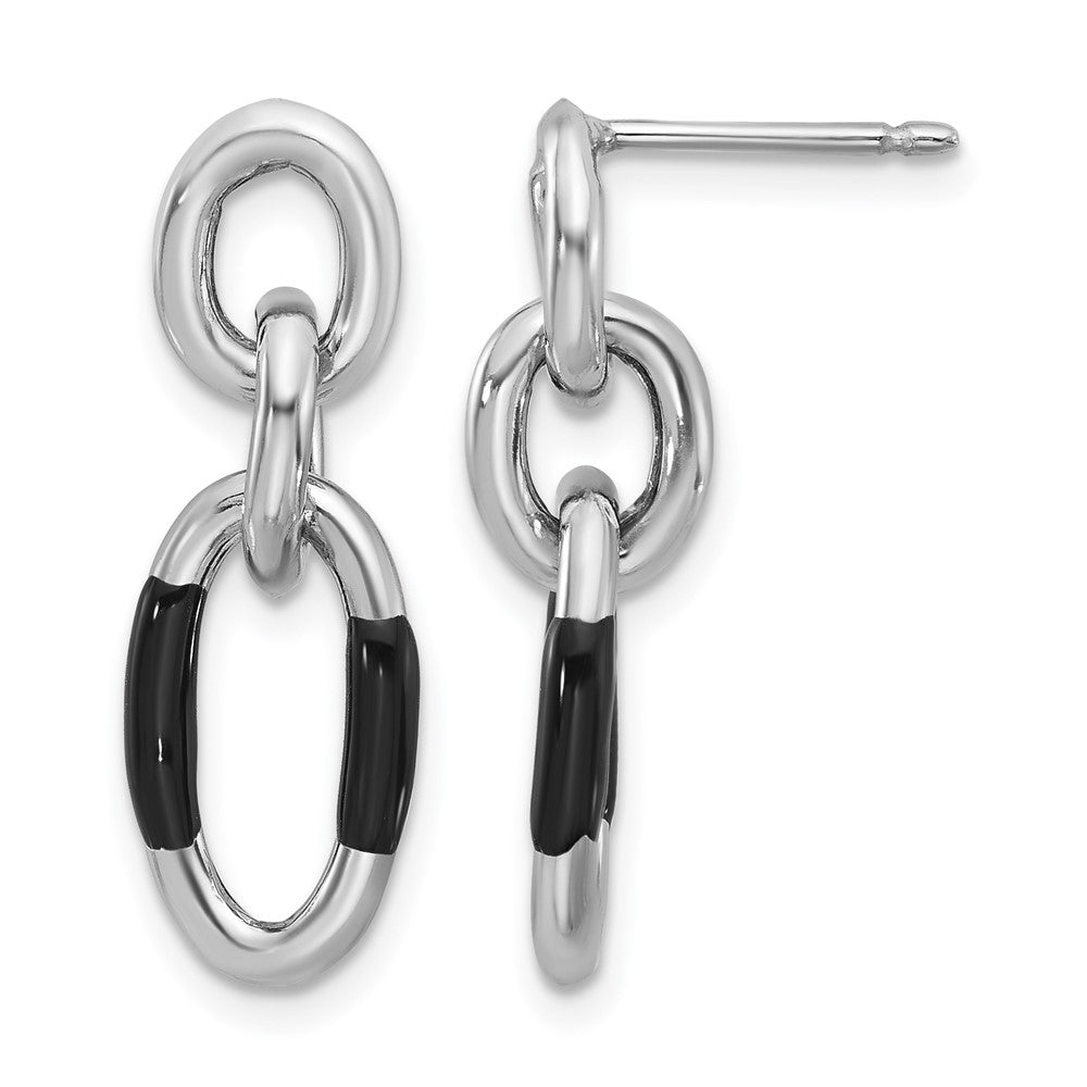 Sterling Silver Rhodium-plated with Enamel Dangle Post Earrings
