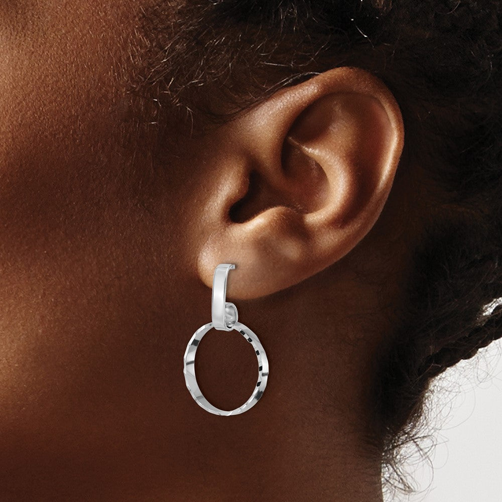 Sterling Silver Rhodium-plated D/C Circles Post Dangle Earrings