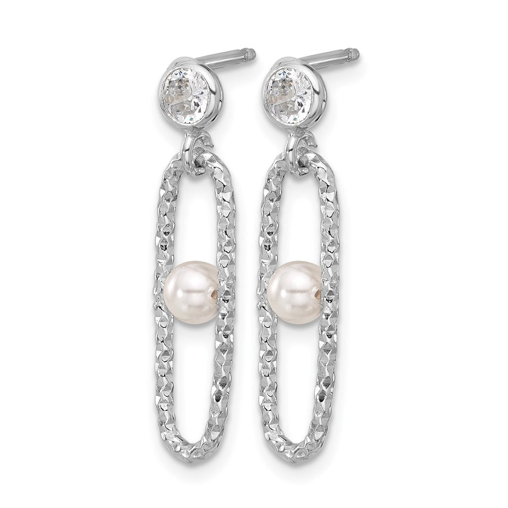 Sterling Silver Rhodium-plated CZ and Crystal Pearl Dangle Earring