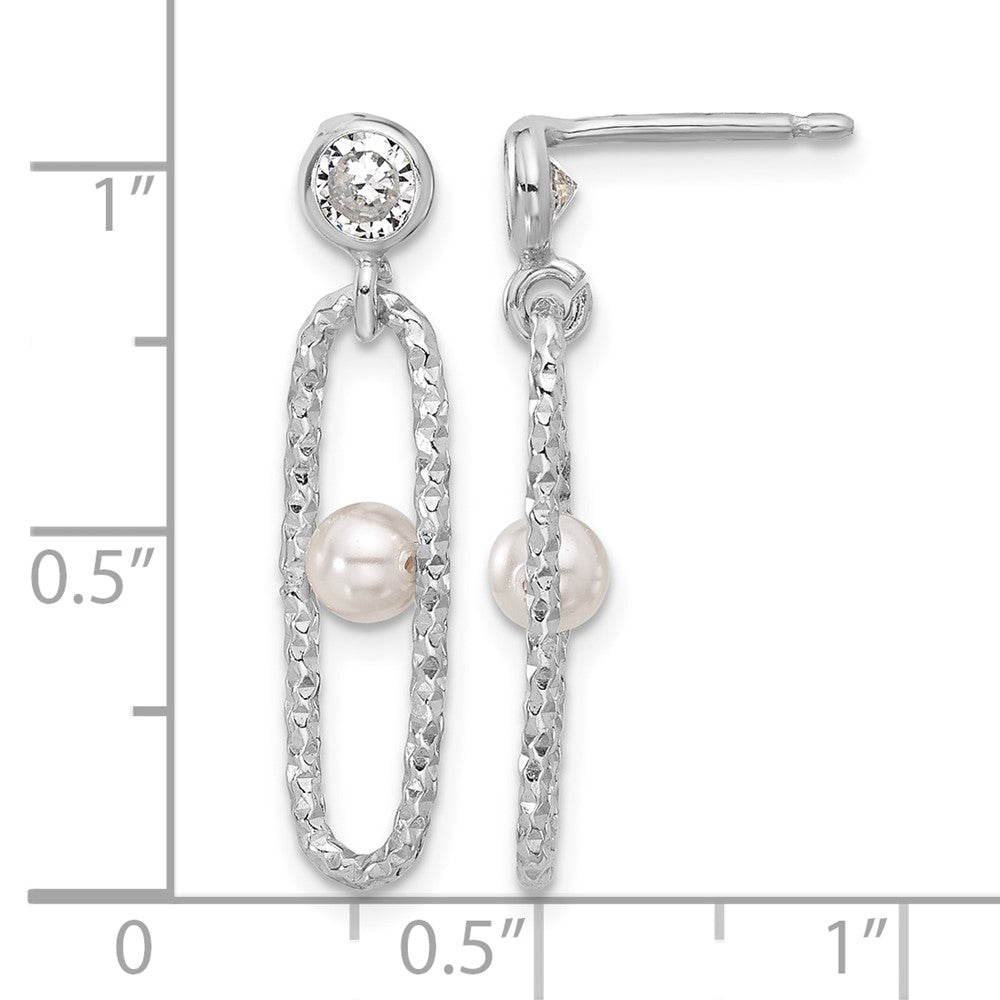 Sterling Silver Rhodium-plated CZ and Crystal Pearl Dangle Earring
