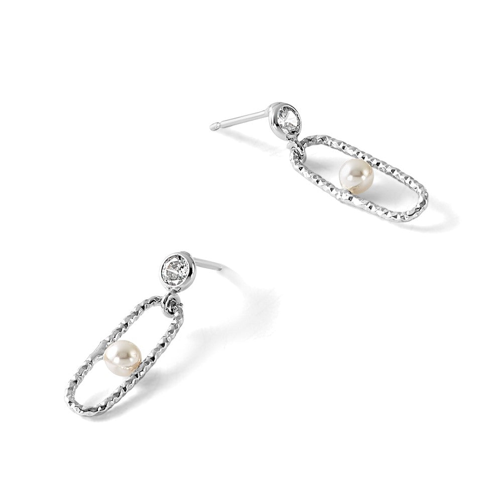 Sterling Silver Rhodium-plated CZ and Crystal Pearl Dangle Earring