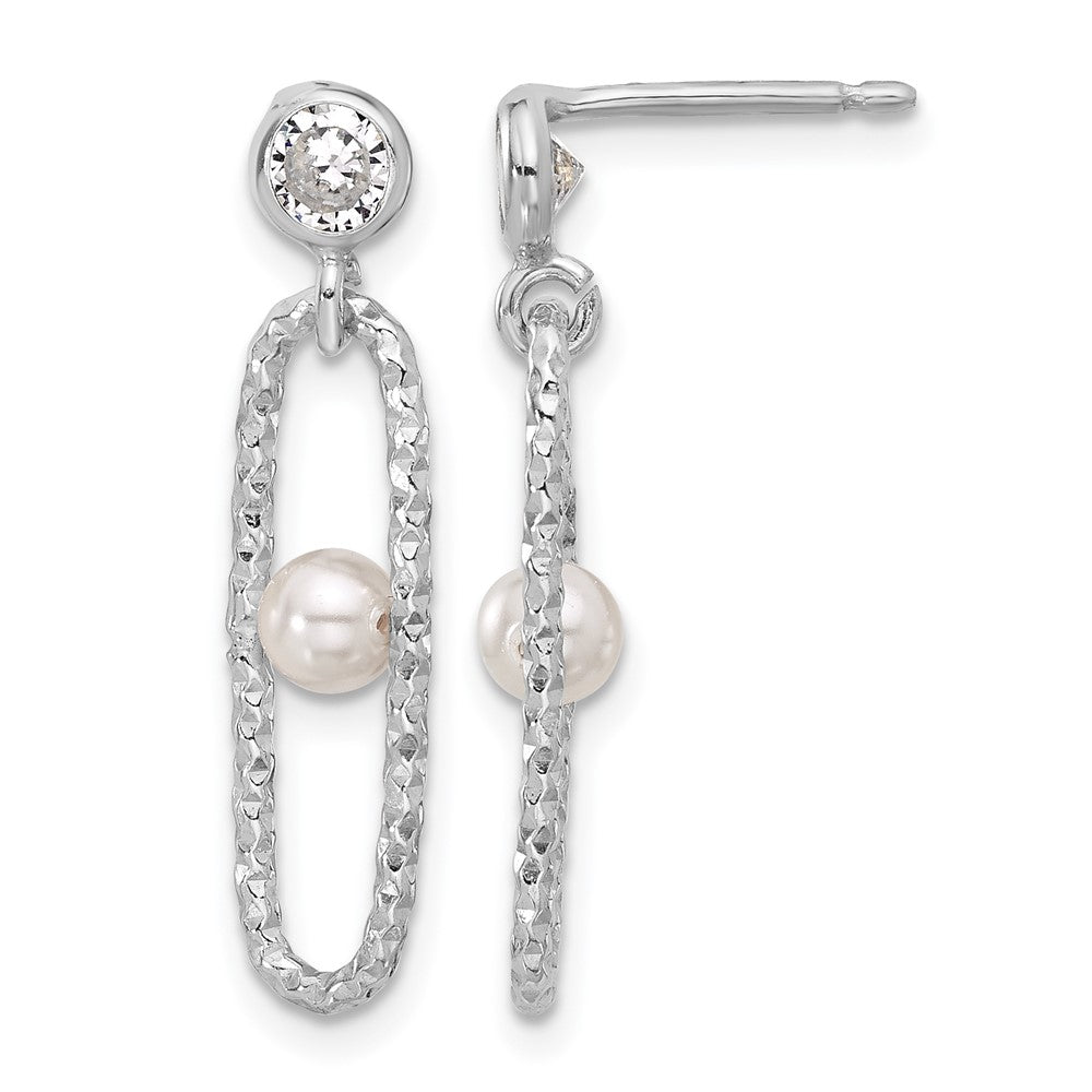 Sterling Silver Rhodium-plated CZ and Crystal Pearl Dangle Earring