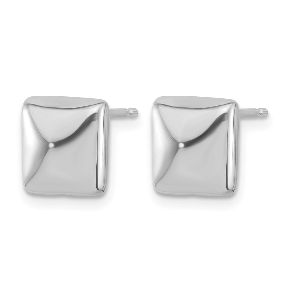 Sterling Silver Rh-plat Polished Hollow Puffed Square Post Earring
