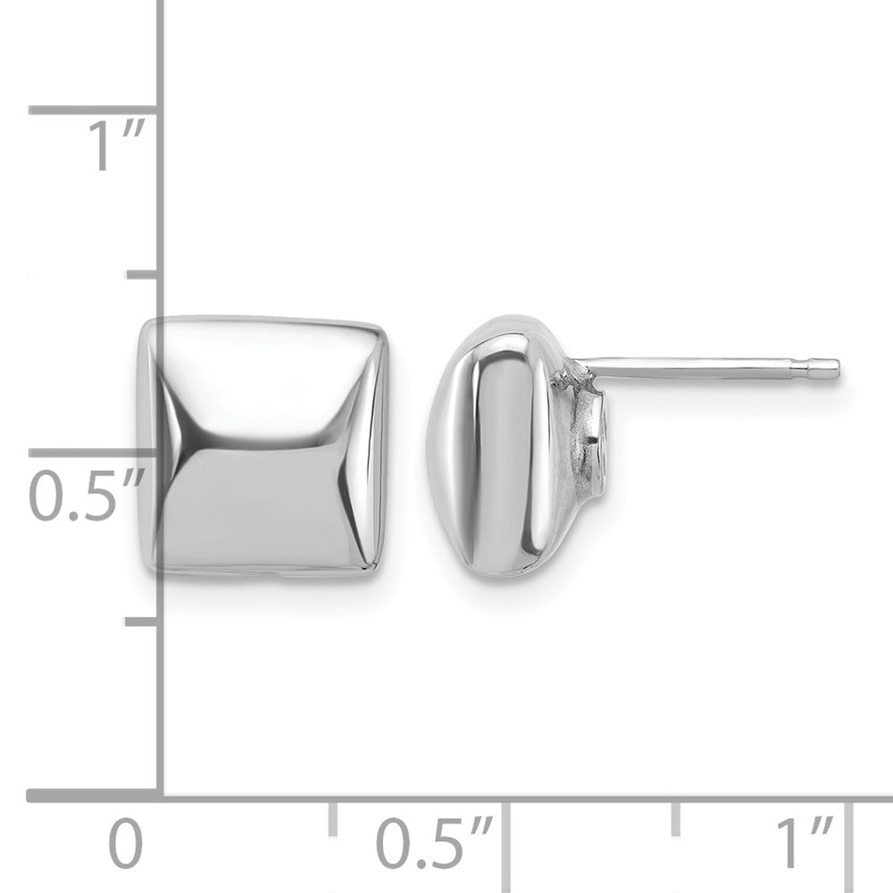 Sterling Silver Rh-plat Polished Hollow Puffed Square Post Earring