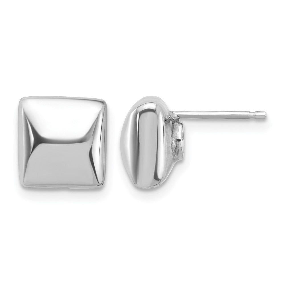 Sterling Silver Rh-plat Polished Hollow Puffed Square Post Earring