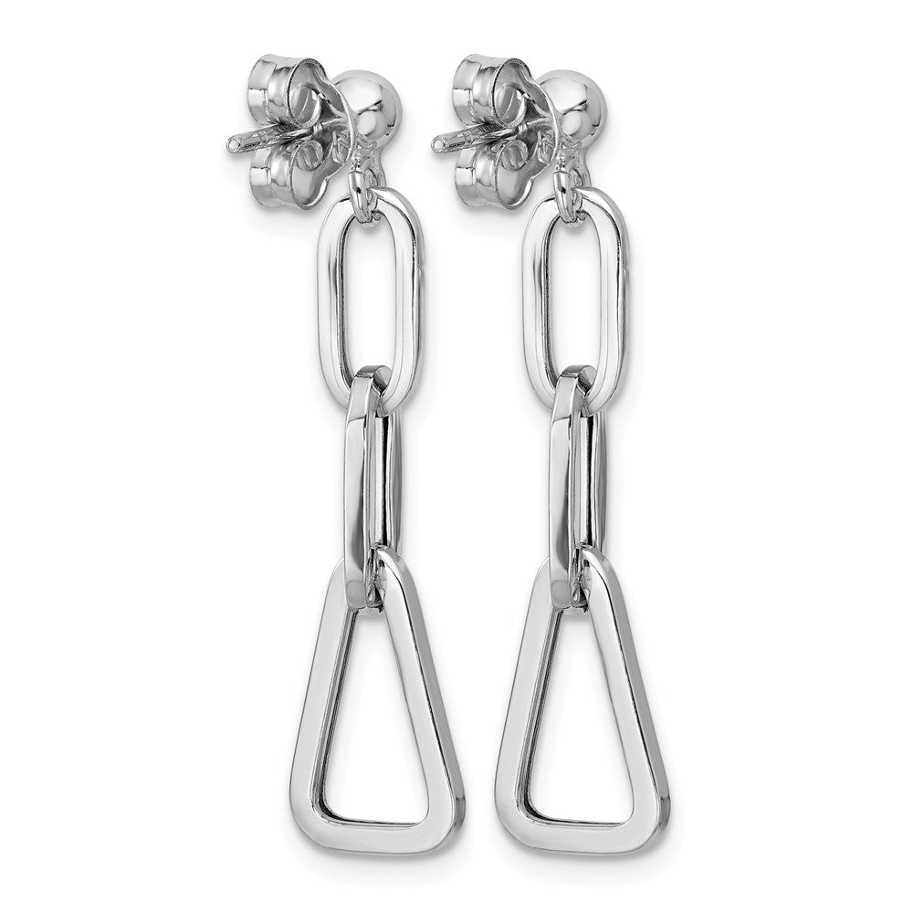 Sterling Silver RH-plate Geometric Link Dangle Post Earrings