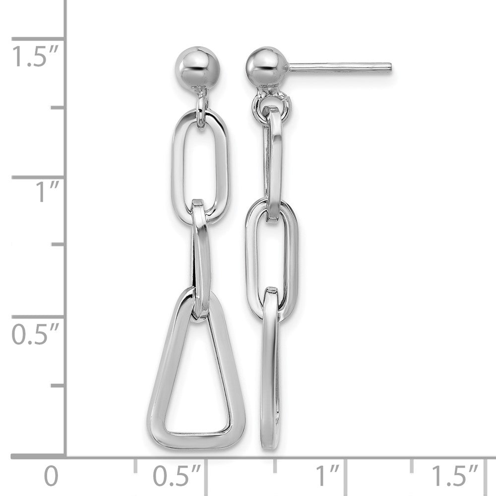 Sterling Silver RH-plate Geometric Link Dangle Post Earrings