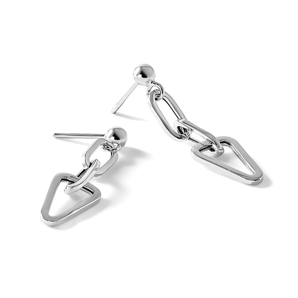 Sterling Silver RH-plate Geometric Link Dangle Post Earrings