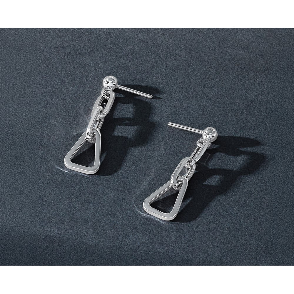 Sterling Silver RH-plate Geometric Link Dangle Post Earrings