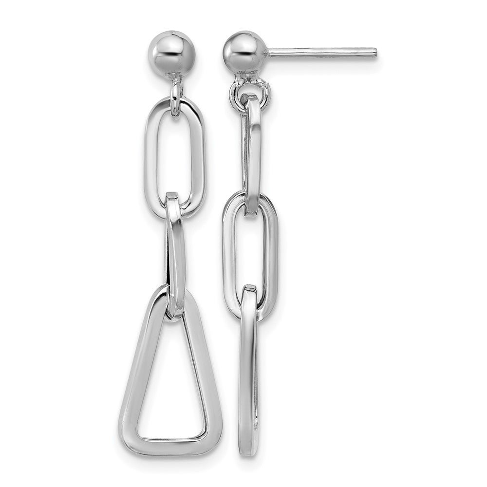 Sterling Silver RH-plate Geometric Link Dangle Post Earrings
