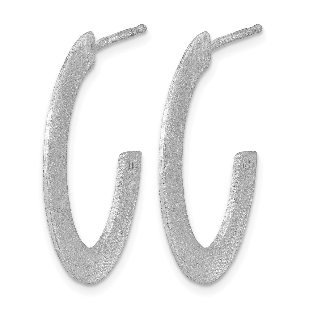 Sterling Silver RH-plated Scratch Finish J-Hoop Post Earrings