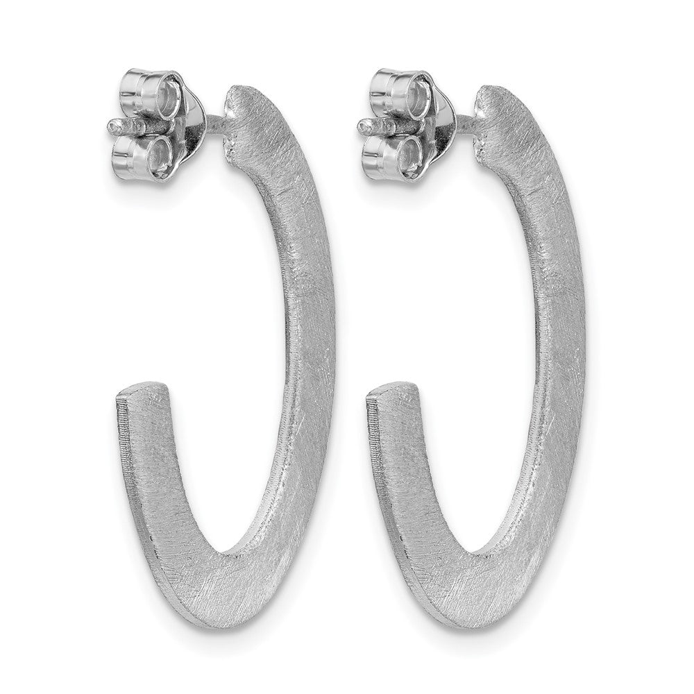 Sterling Silver RH-plated Scratch Finish J-Hoop Post Earrings