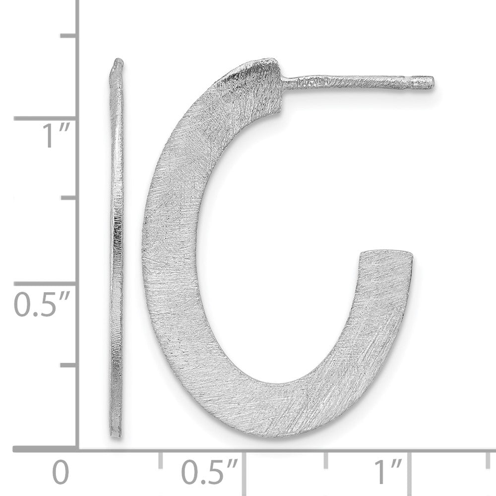 Sterling Silver RH-plated Scratch Finish J-Hoop Post Earrings
