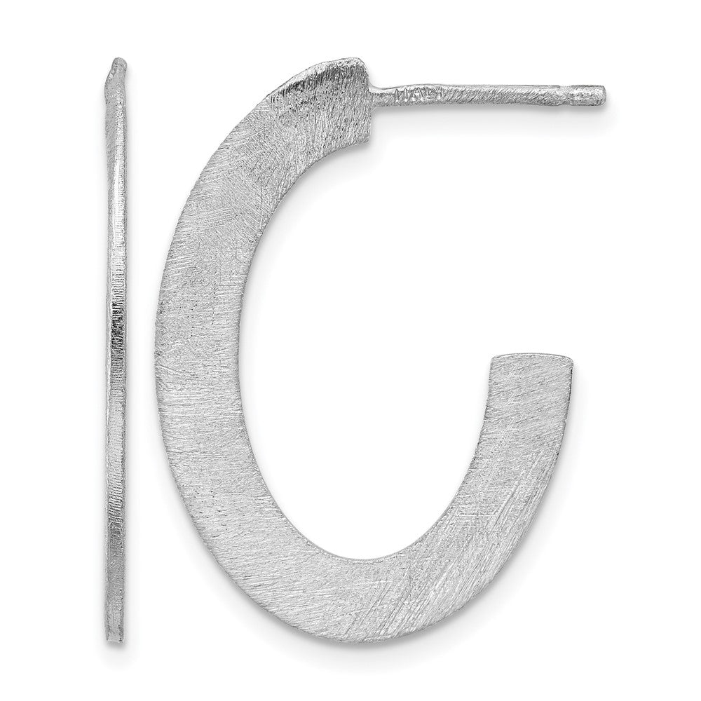 Sterling Silver RH-plated Scratch Finish J-Hoop Post Earrings