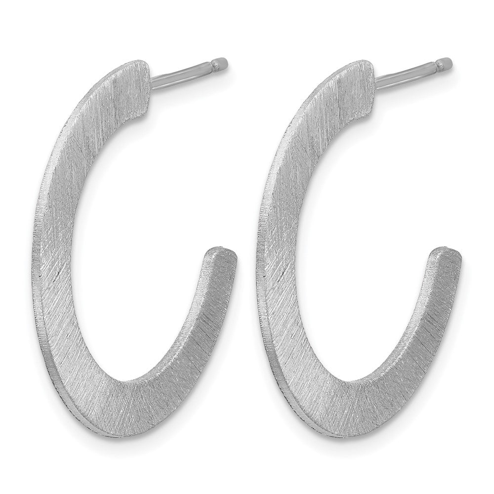 Sterling Silver RH-plated Scratch Finish J-Hoop Post Earrings