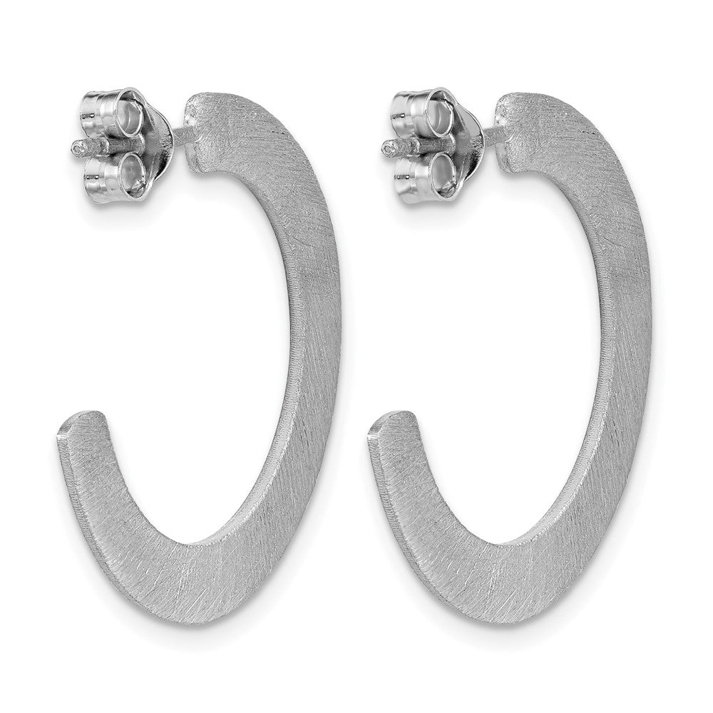 Sterling Silver RH-plated Scratch Finish J-Hoop Post Earrings
