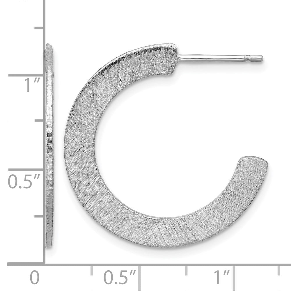 Sterling Silver RH-plated Scratch Finish J-Hoop Post Earrings