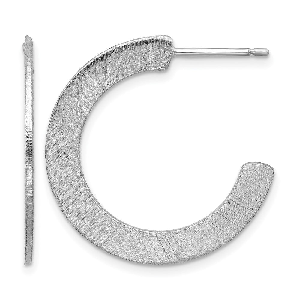 Sterling Silver RH-plated Scratch Finish J-Hoop Post Earrings